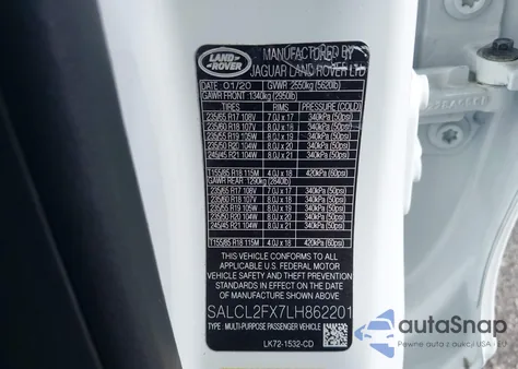 2020 Land Rover Discovery Sport R-Dynamic Se from USA, damaged, VIN SALCL2FX7LH862201